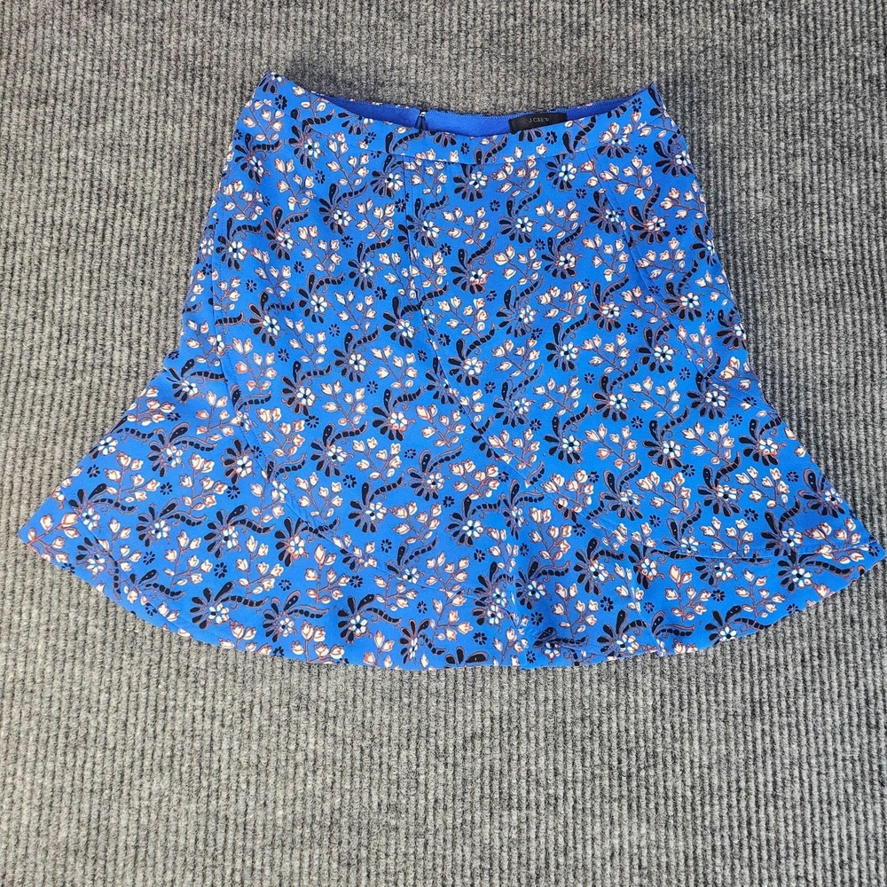 J.CREW Skirt Womens 0 Blue Floral A-Line Short Lined Zip Back Casual Party
